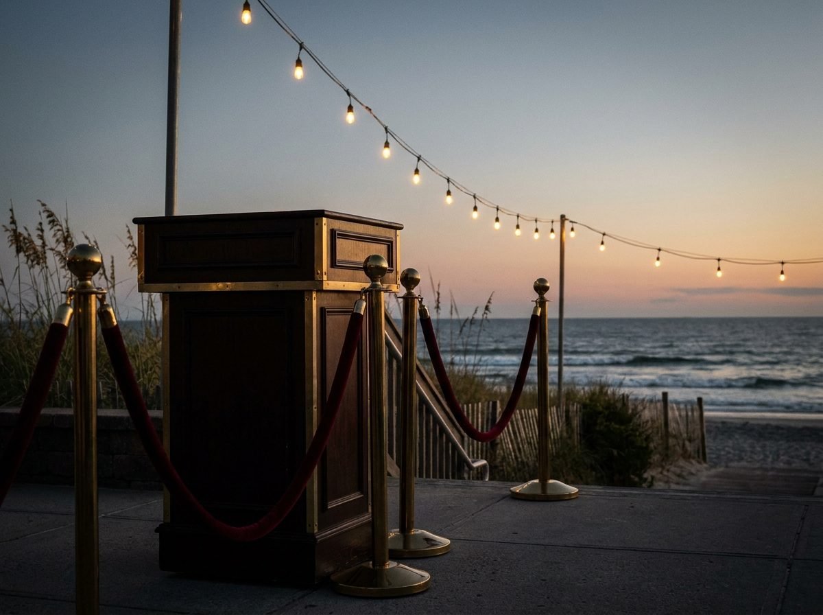 An Atlantic Parking valet podium with red ropes at a Jersey Shore venue